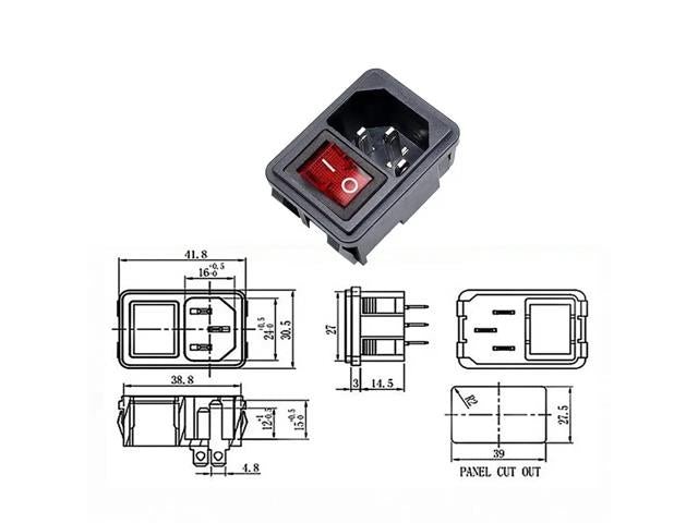 BDD IEC C14M SNAP - IN W/DPST RED - Power Connectors - 