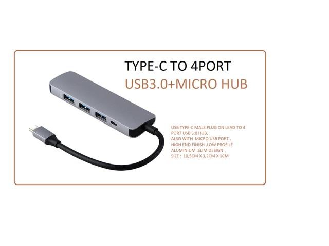TYPE-C TO 4PORT USB3.0+MICRO HUB - USB Hubs, Adaptors, & Extenders -