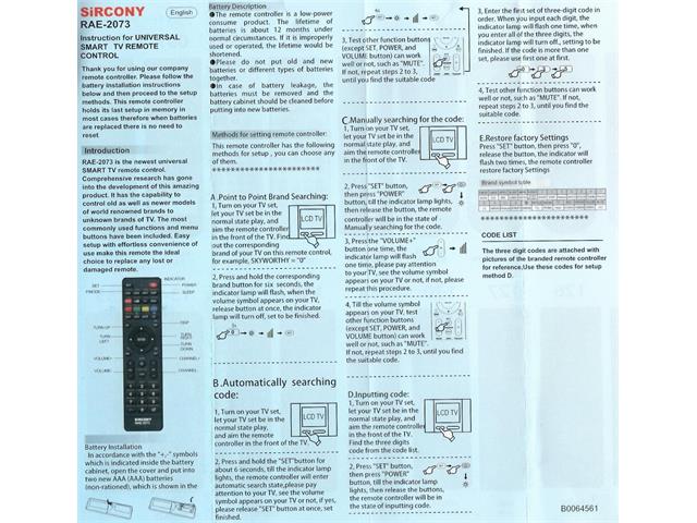 URC-2073 - TV, Video & DSTV Accessories -